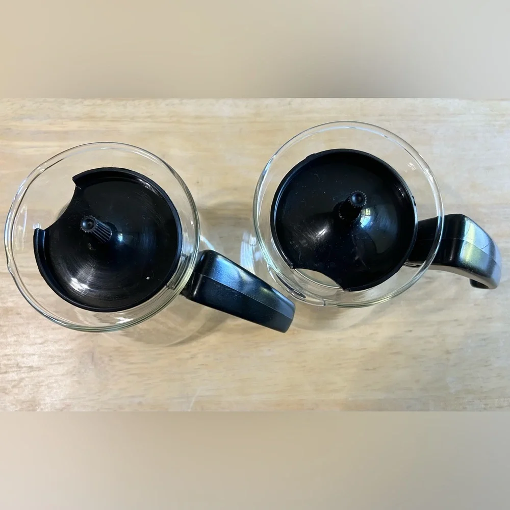 Vintage Glass Single Cup Coffee Tea Pot W/ Lid MCM Set/Two (2)‎ Retro Handled